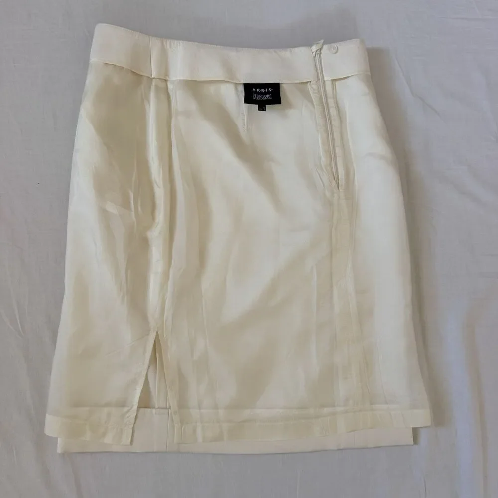 Akris Bergdorf Goodman Ivory Silk Blend Pencil Skirt US 4 EU 36 Made Switzerland